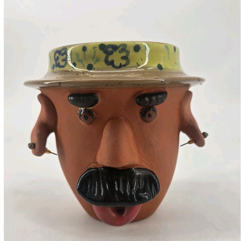 Vtg 2005 Bird Brain Whimsical Louie Hand Painted Terracotta Planter Pot ***Read*